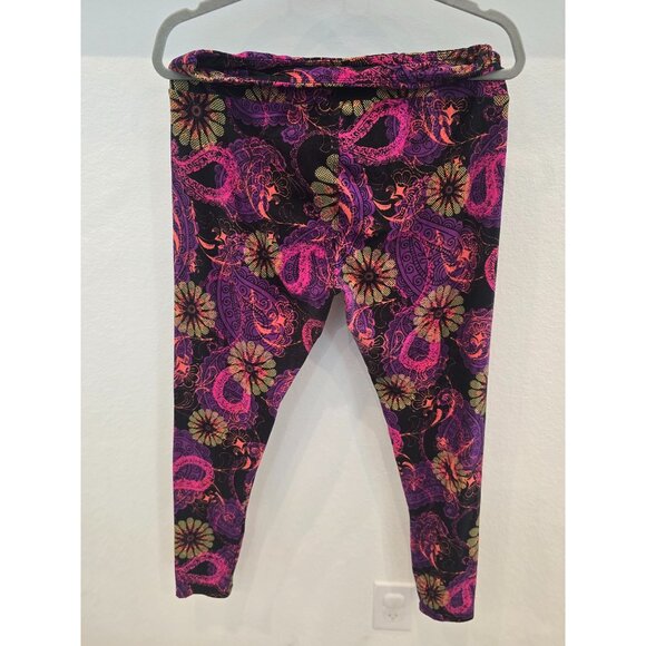 Lularoe Tall & Curvy Leggings Blue & Black Geometric And Floral Print Soft Stret - Picture 5 of 6